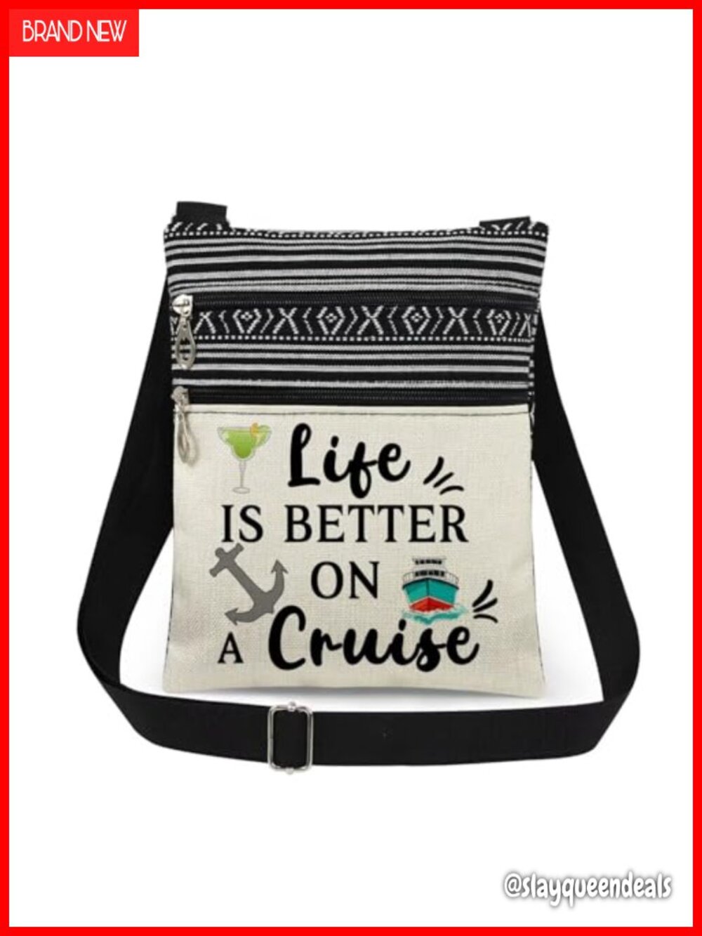 Polyester Crossbody Bag Adjustable Strap Double Zipper Travel Purse